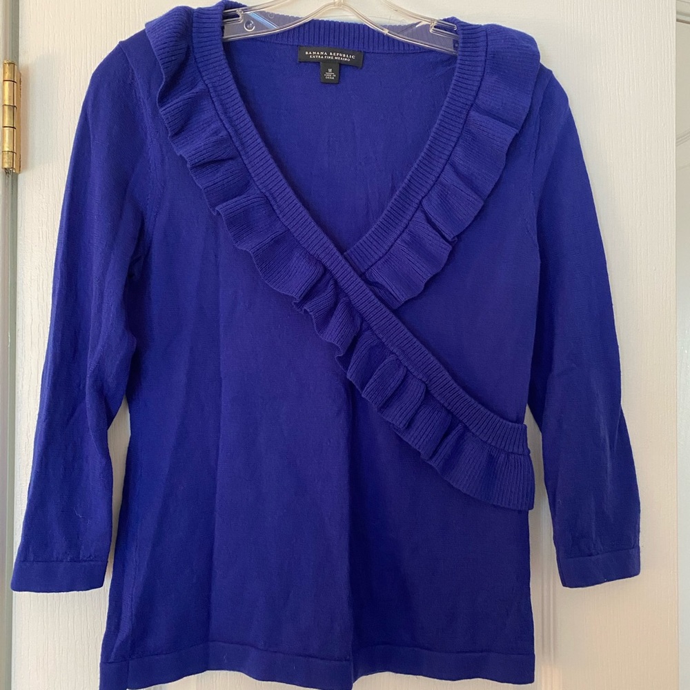 Banana Republic blue merino wool ruffle sweater -M